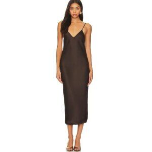 Song of Style Brown Satin Midi Dress, Size Small